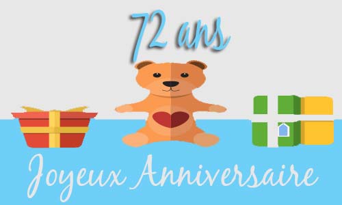 Carte anniversaire enfant 72 ans peluche coeur