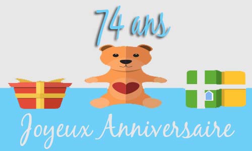 Carte anniversaire enfant 74 ans peluche coeur