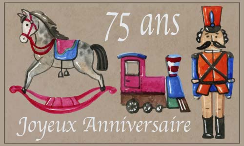 Carte anniversaire enfant 75 ans cheval train soldat