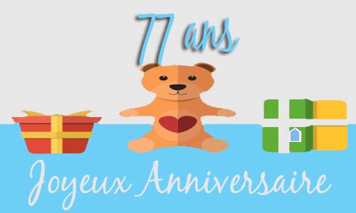 Carte anniversaire enfant 77 ans peluche coeur