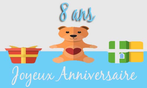 Carte anniversaire enfant 8 ans peluche coeur