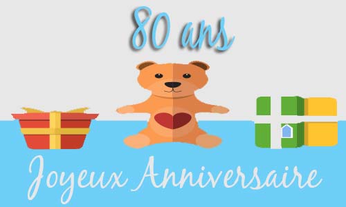 Carte anniversaire enfant 80 ans peluche coeur
