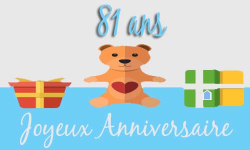 Carte anniversaire enfant 81 ans peluche coeur