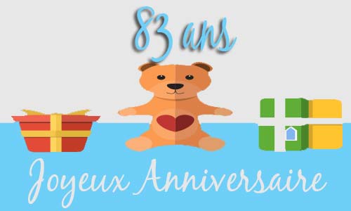 Carte anniversaire enfant 83 ans peluche coeur