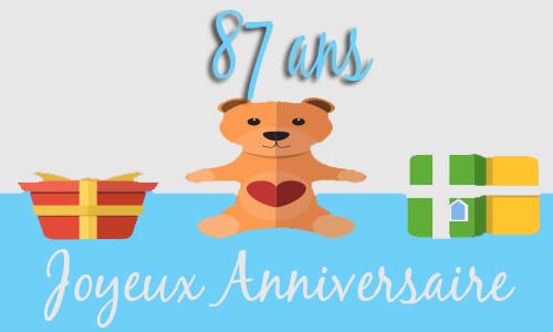 Carte anniversaire enfant 87 ans peluche coeur