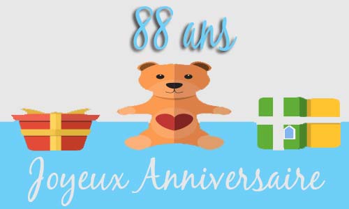 Carte anniversaire enfant 88 ans peluche coeur