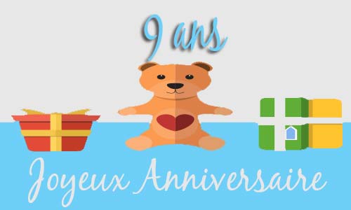 Carte anniversaire enfant 9 ans peluche coeur