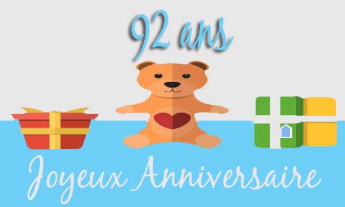 Carte anniversaire enfant 92 ans peluche coeur