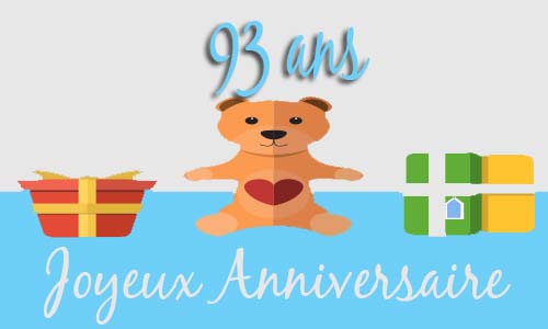Carte anniversaire enfant 93 ans peluche coeur
