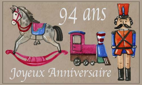 Carte anniversaire enfant 94 ans cheval train soldat