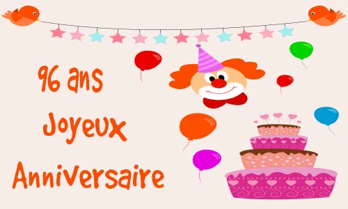 Carte anniversaire enfant 96 ans clown oiseau