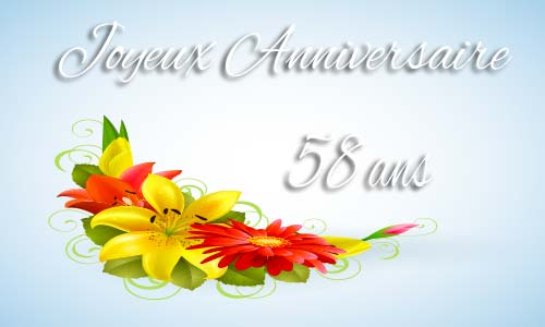 Carte anniversaire femme 58 ans fleur jaune