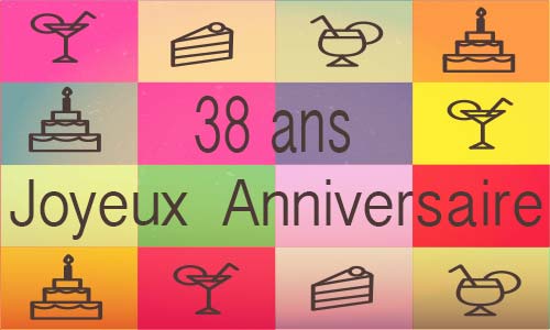 Carte anniversaire humour 38 ans carre multicolor