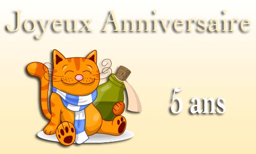 Carte anniversaire humour 5 ans chat bouteille