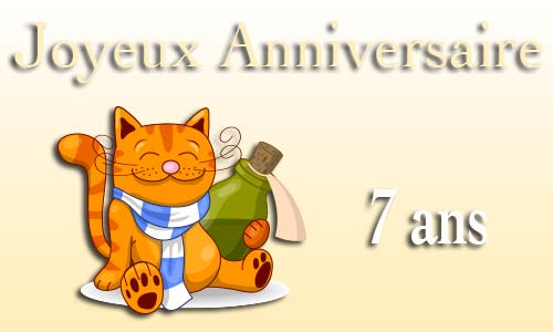Carte anniversaire humour 7 ans chat bouteille
