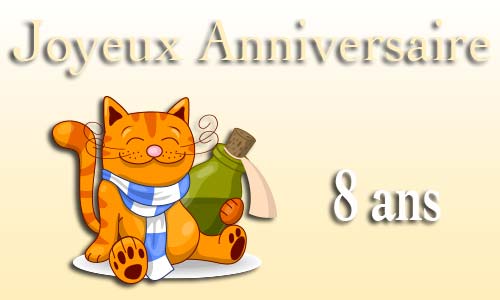 Carte anniversaire humour 8 ans chat bouteille