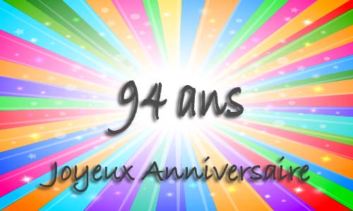 Carte anniversaire humour 94 ans multicolor