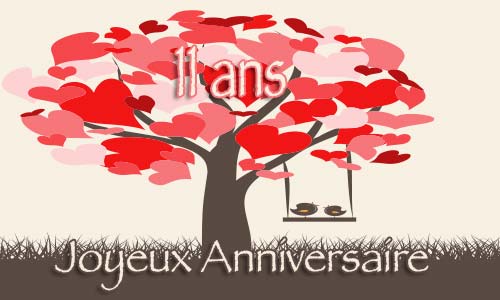 Carte anniversaire mariage 11 ans arbre coeur