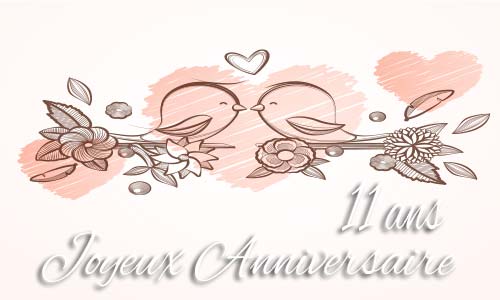 Carte anniversaire mariage 11 ans branche oiseau