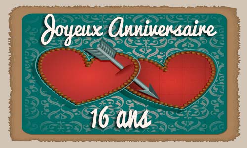Carte anniversaire mariage 16 ans coeur fleche