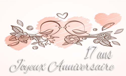 Carte anniversaire mariage 17 ans branche oiseau
