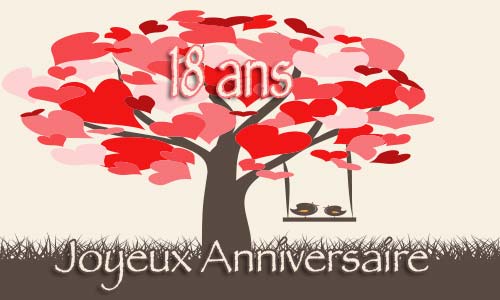 Carte anniversaire mariage 18 ans arbre coeur