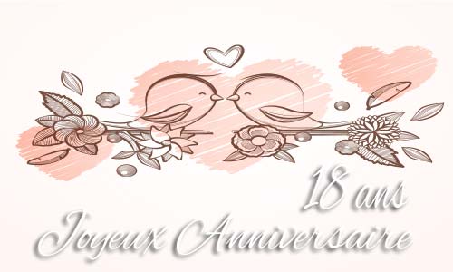 Carte anniversaire mariage 18 ans branche oiseau