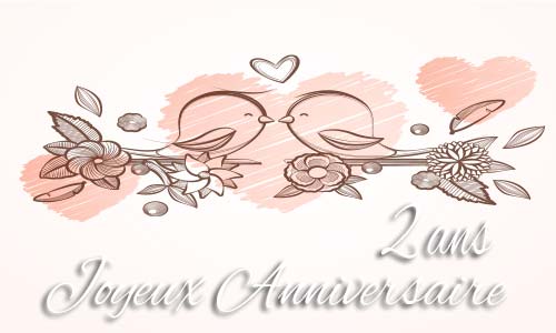 Carte anniversaire mariage 2 ans branche oiseau