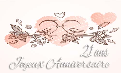 Carte anniversaire mariage 21 ans branche oiseau