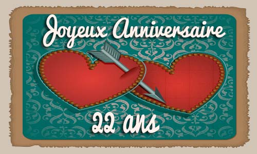 Carte anniversaire mariage 22 ans coeur fleche