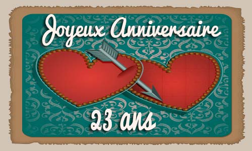 Carte anniversaire mariage 23 ans coeur fleche
